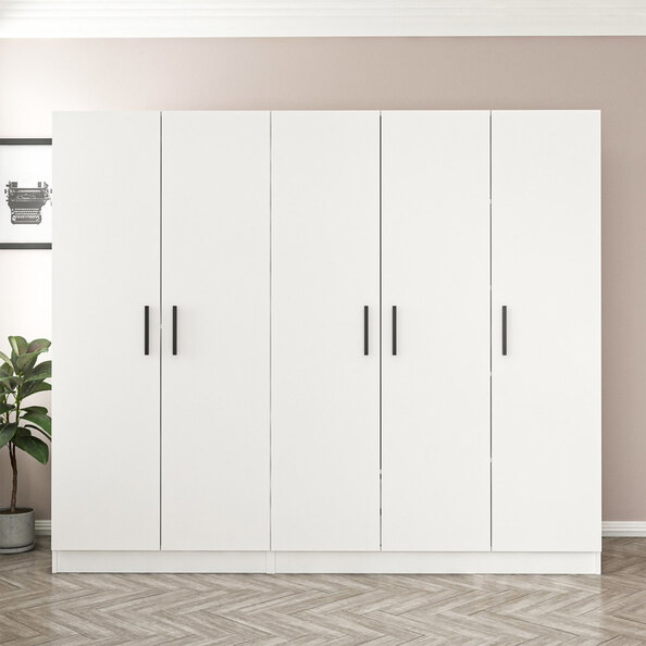 Kale H190cm Wooden Wardrobe with 5 Doors in White