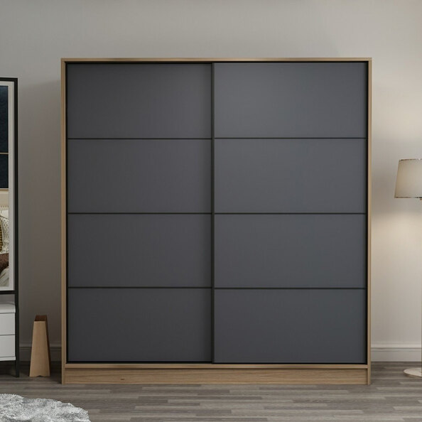 Kale H210 Wooden Sliding Wardrobe with 2 Doors in Anthracite and Oak