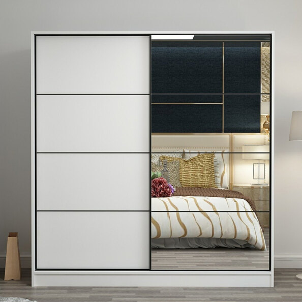 Kale H210cm Wooden Sliding Mirror Wardrobe with 2 Doors in White