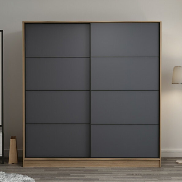 Kale H210cm Wooden Sliding Wardrobe with 2 Doors in Oak and Anthracite