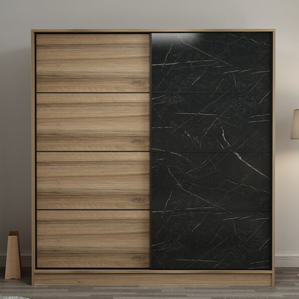 Kale H210cm Wooden Sliding Wardrobe with 2 Doors in Oak and Black