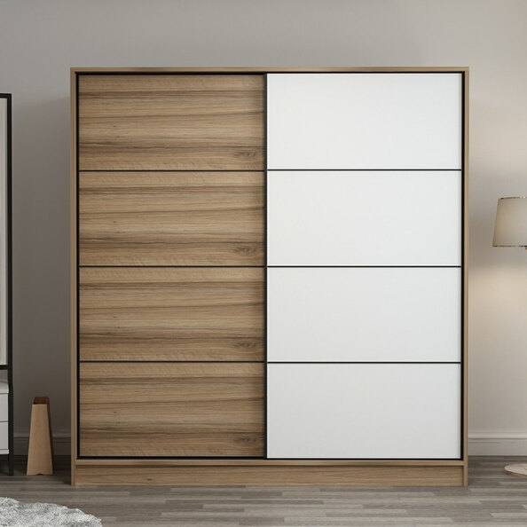Kale H210cm Wooden Sliding Wardrobe with 2 Doors in Oak Anthracite and White