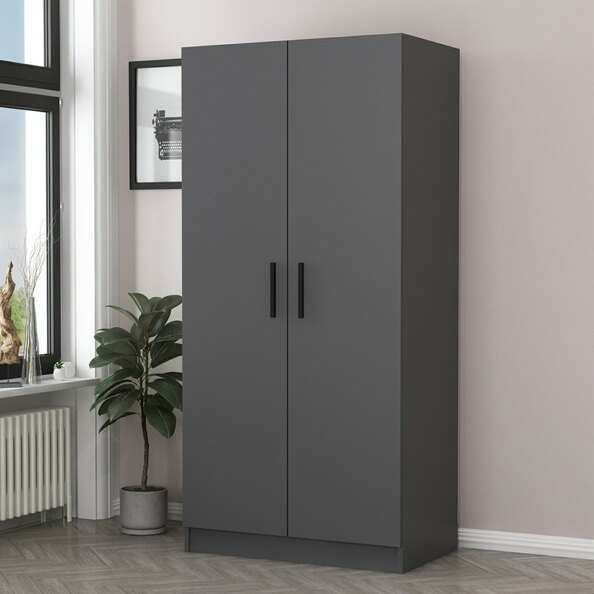 Kale H210cm Wooden Wardrobe with 2 Doors in Anthracite