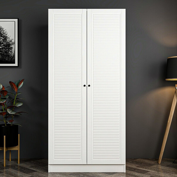 Kale H210cm Wooden Wardrobe with 2 Slatted Doors in White