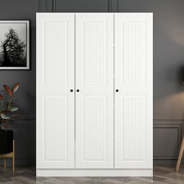 Kale H210cm Wooden Wardrobe with 3 Panel Doors in White