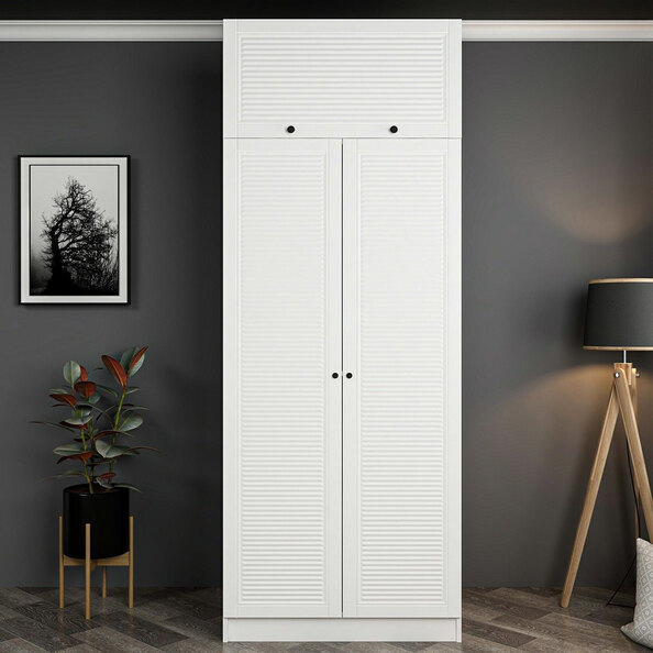 Kale H210cm Wooden Wardrobe with 3 Slatted Doors in White