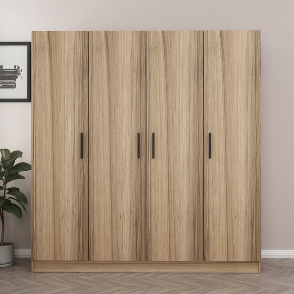 Kale H210cm Wooden Wardrobe with 4 Doors in Oak