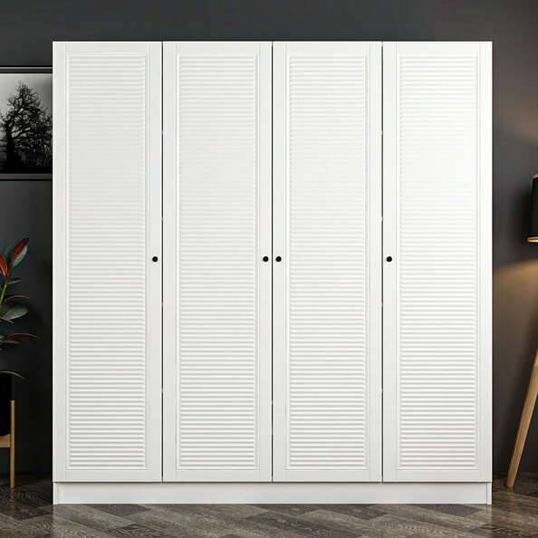 Kale H210cm Wooden Wardrobe with 4 Slatted Doors in White