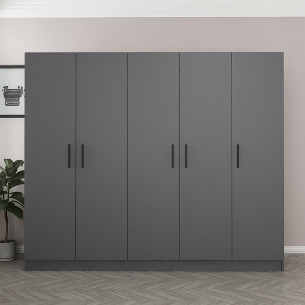 Kale H210cm Wooden Wardrobe with 5 Doors in Anthracite