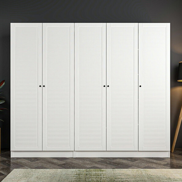 Kale H210cm Wooden Wardrobe with 5 Slatted Doors in White