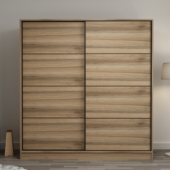 Kale H210cm Wooden Sliding Wardrobe with 2 Doors in Dore and White