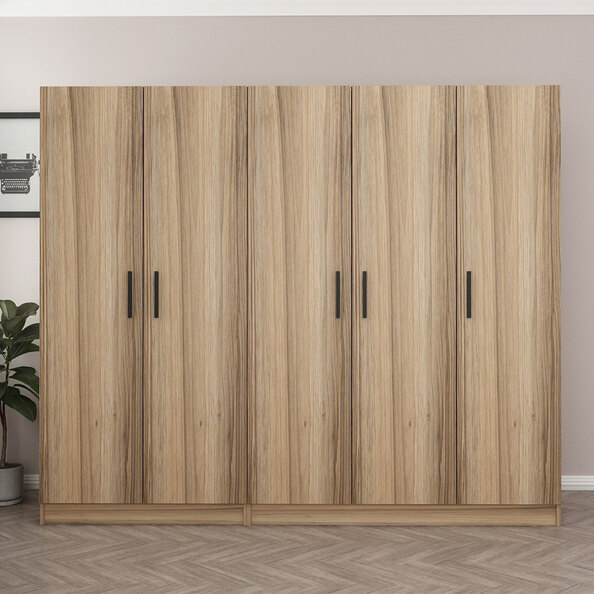 Kale H210cmWooden Wardrobe with 5 Doors in Oak