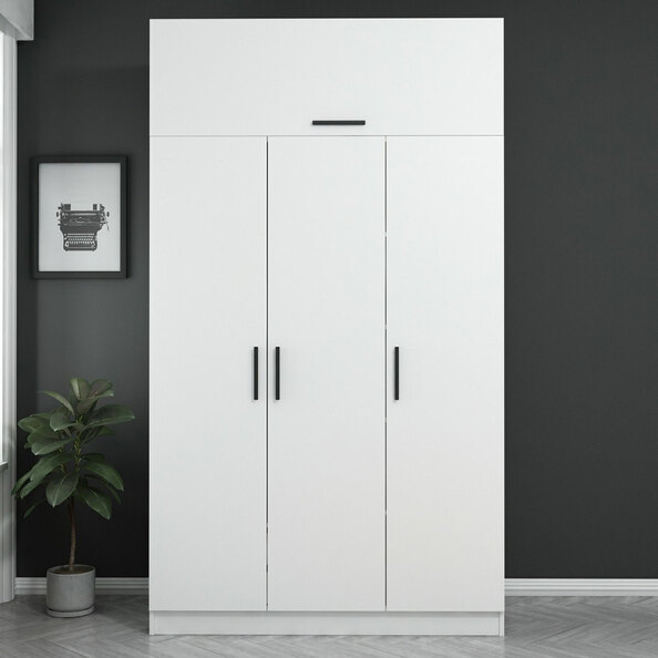 Kale H255cmWooden Wardrobe with 4 Doors in White