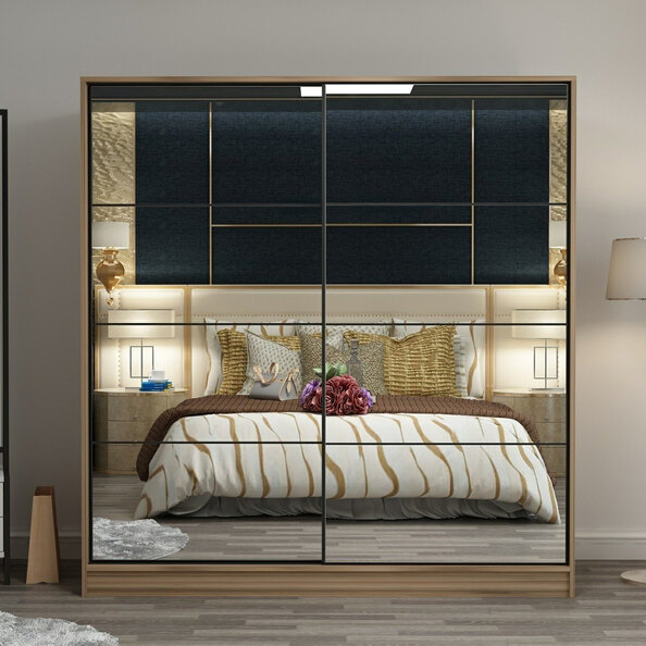 Kale Mirrored Wardrobe with 2 Sliding Doors in Dore
