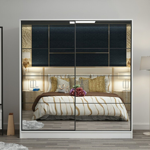 Kale Mirrored Wardrobe with 2 Sliding Doors in White