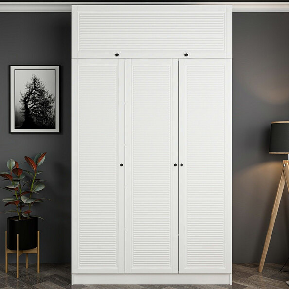 Kale Tall H190cm Wooden Wardrobe with 4 Slatted Doors in White