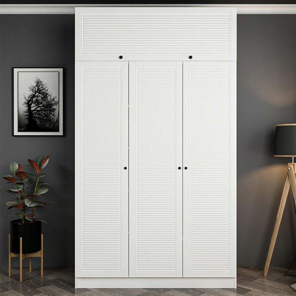 Kale Tall H210cm Wooden Wardrobe with 4 Slatted Doors in White