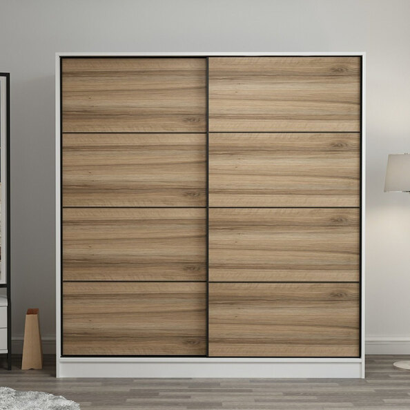 Kale White Wooden Sliding Wardrobe with 2 Dore Doors