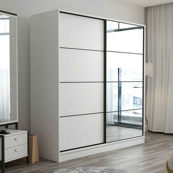 Kale Wooden Sliding Mirror Wardrobe with 2 Doors in White