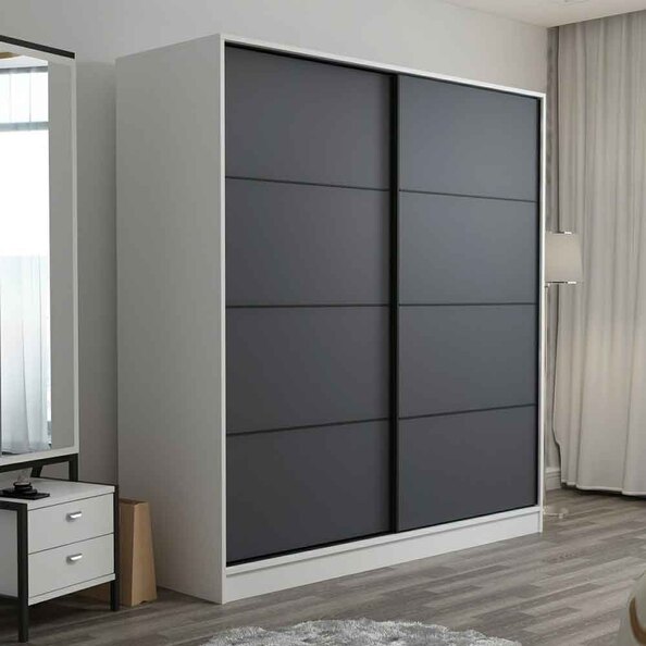 Kale Wooden Sliding Wardrobe with 2 Doors in Anthracite and White