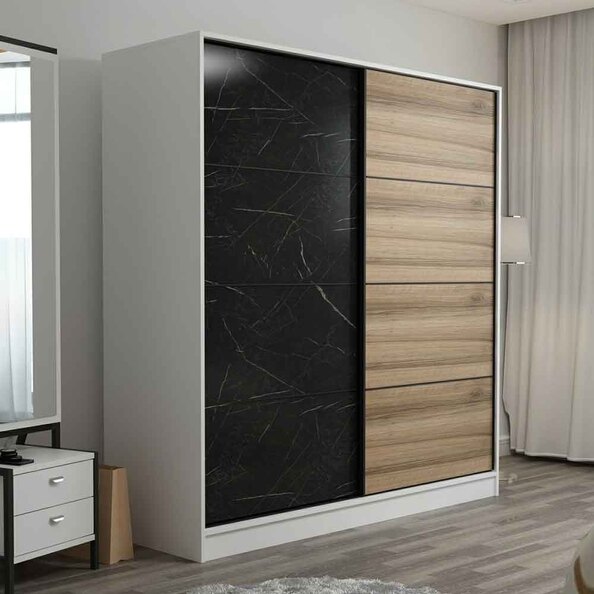 Kale Wooden Sliding Wardrobe with 2 Doors in Black and Oak
