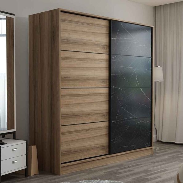 Kale Wooden Sliding Wardrobe with 2 Doors in Oak and Black