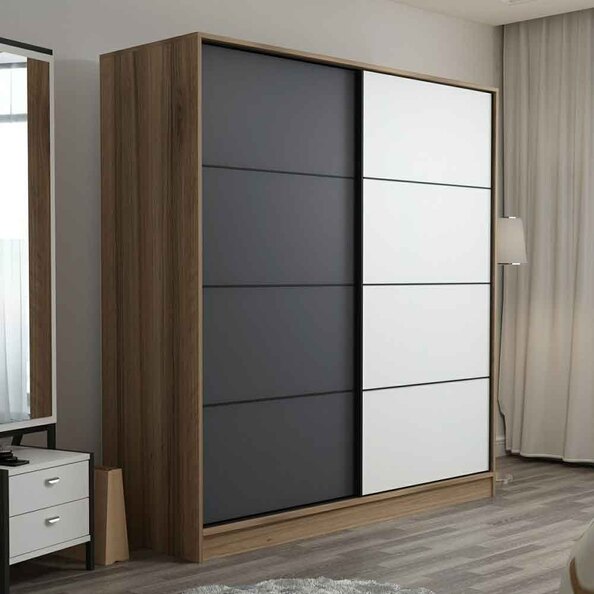 Kale Wooden Sliding Wardrobe with 2 Doors in Oak White and Anthracite
