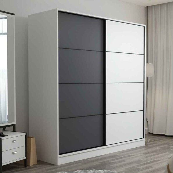 Kale Wooden Sliding Wardrobe with 2 Doors in White and Anthracite