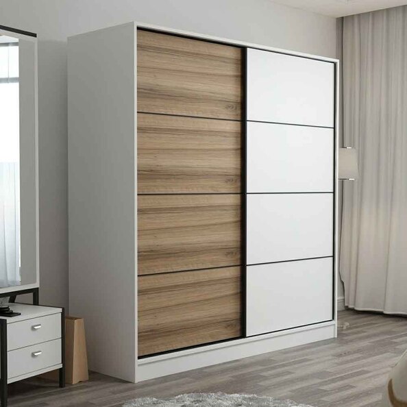 Kale Wooden Sliding Wardrobe with 2 Doors in White and Oak