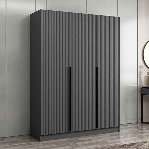 Kale Wooden Wardrobe with 3 Doors in Anthracite