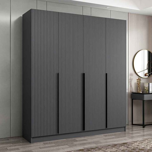 Kale Wooden Wardrobe with 4 Doors in Anthracite