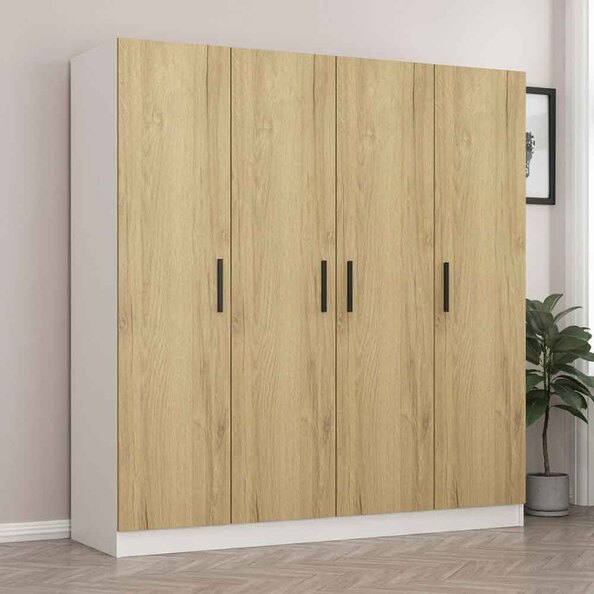 Kale Wooden Wardrobe with 4 Doors in Walnut and White