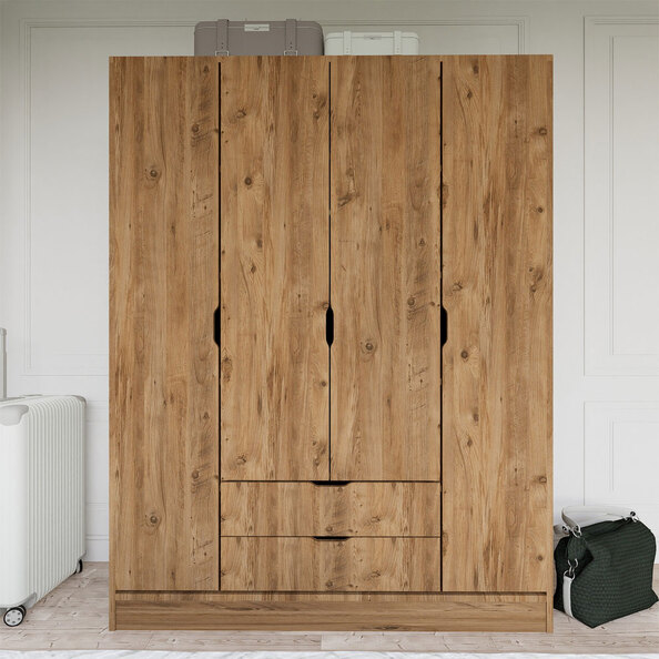 Kale Wooden Wardrobe with 4 Doors in Walnut