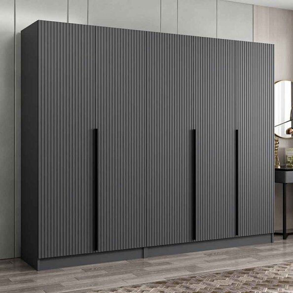 Kale Wooden Wardrobe with 5 Doors in Anthracite