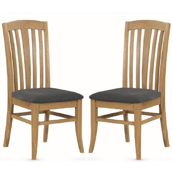 Kamiah Oak Wooden Dining Chairs With Fabric Seat In Pair