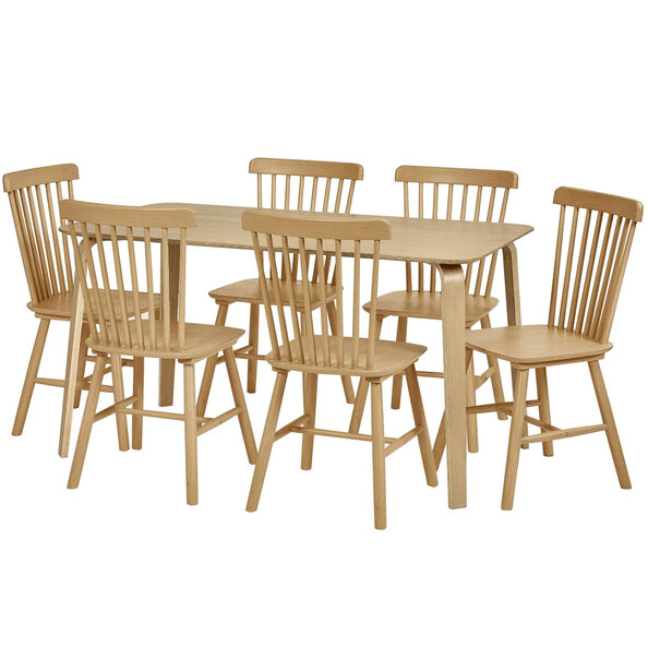 Kanata Oak Wooden Dining Table With 6 Soldotna Chairs