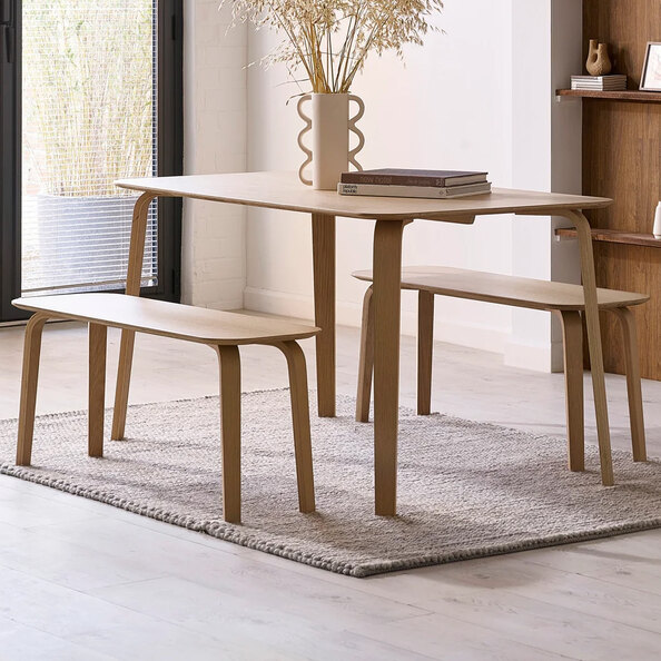 Kanata Oak Wooden Rectangular Dining Table With 2 Bench