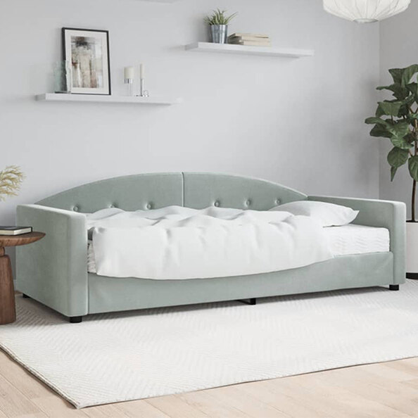 Kansas Velvet Daybed With Mattress In Light Grey