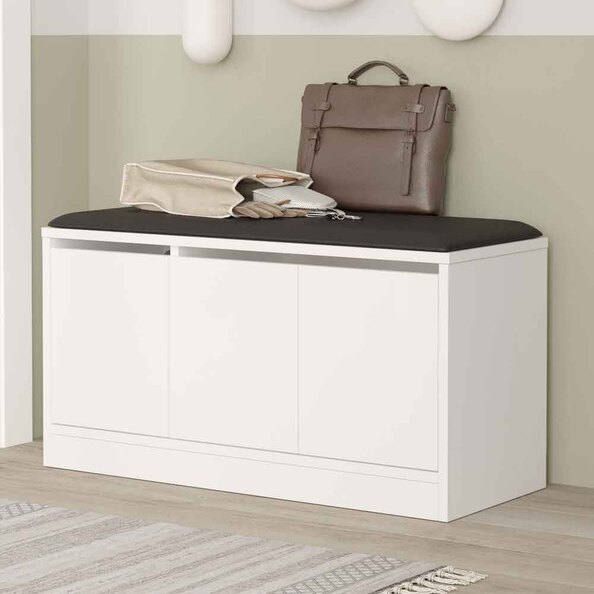 Kanso Wooden Shoe Storage Cabinet with Bench in White