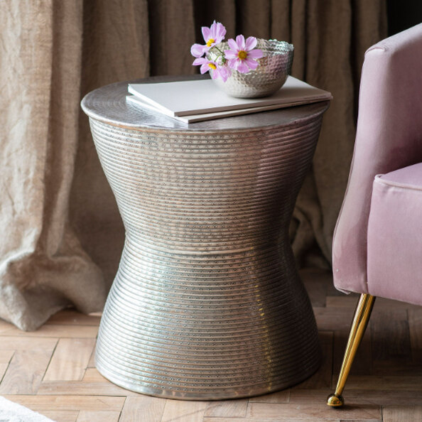 Kariba Metal Round Side Table In Antique Silver