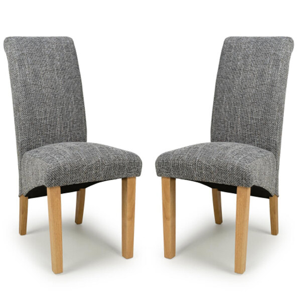 Kaduna Grey Fabric Dining Chairs With Oak Legs In Pair
