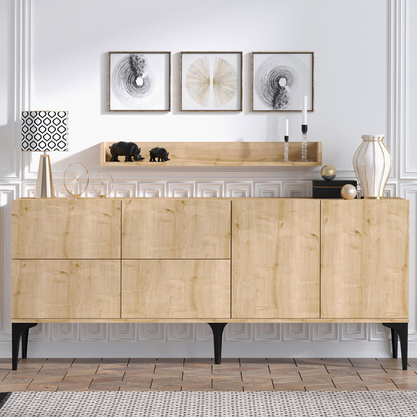 Karter Wooden Sideboard with Wall Shelf in Sapphire Oak