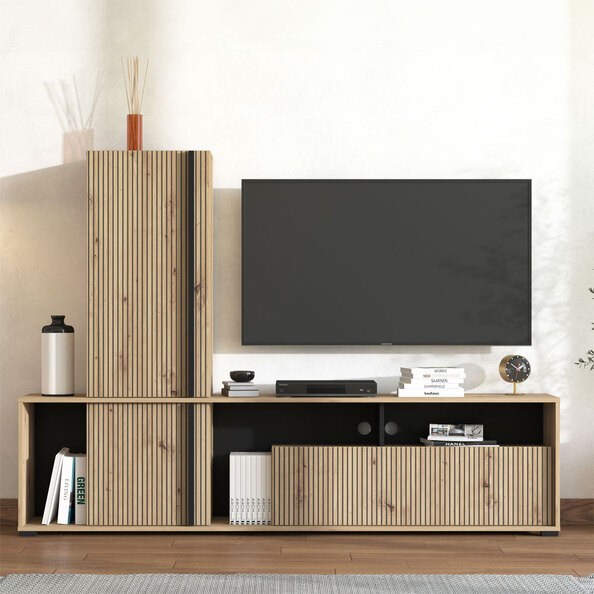Karvo Wooden TV Stand with 3 Doors in Artisan Oak