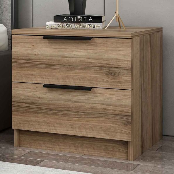 Kaspian Wooden Bedside Cabinet With 2 Drawers in Walnut