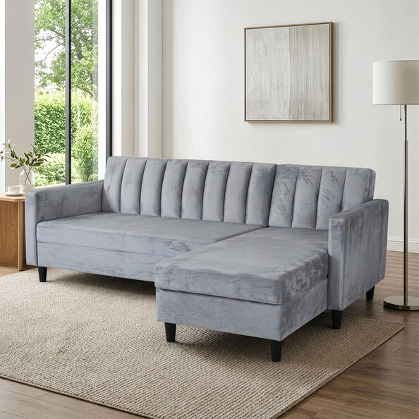 Katro Velvet L Shaped Sofa Bed in Grey