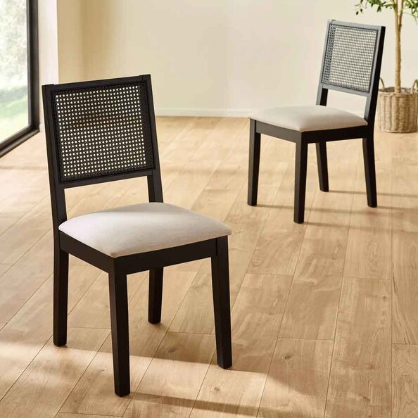 Kavioxa Black Oak Wooden Dining Chair with Fabric Seat in Pair