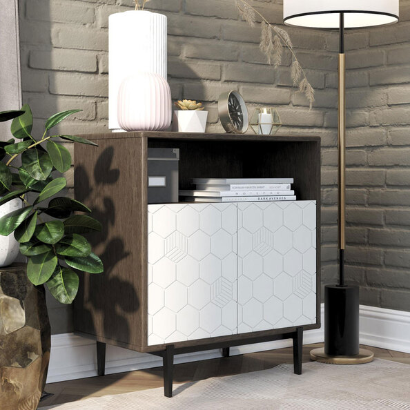Kelmira Wooden Storage Cabinet in Grey and Oak