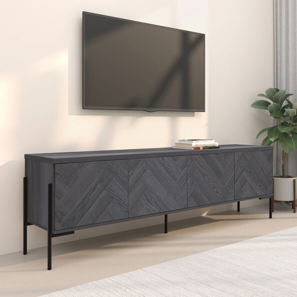 Kelmor Wooden TV Stand with 4 Doors in Grey Oak