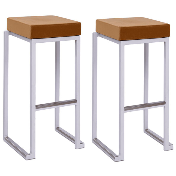Kelowna Gold Velvet Bar Stools With White Steel Frame In Pair