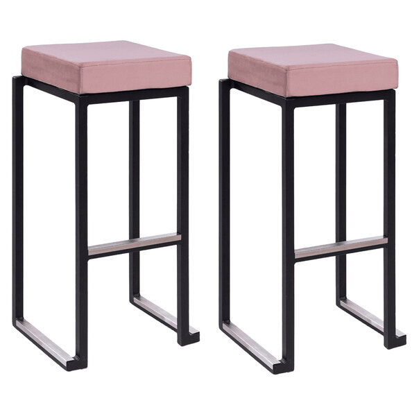 Kelowna Pink Velvet Bar Stools With Black Steel Frame In Pair